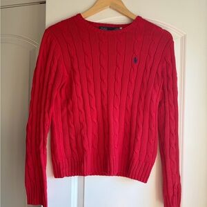 Ralph Lauren Red Cable-Knit Crewneck Sweater